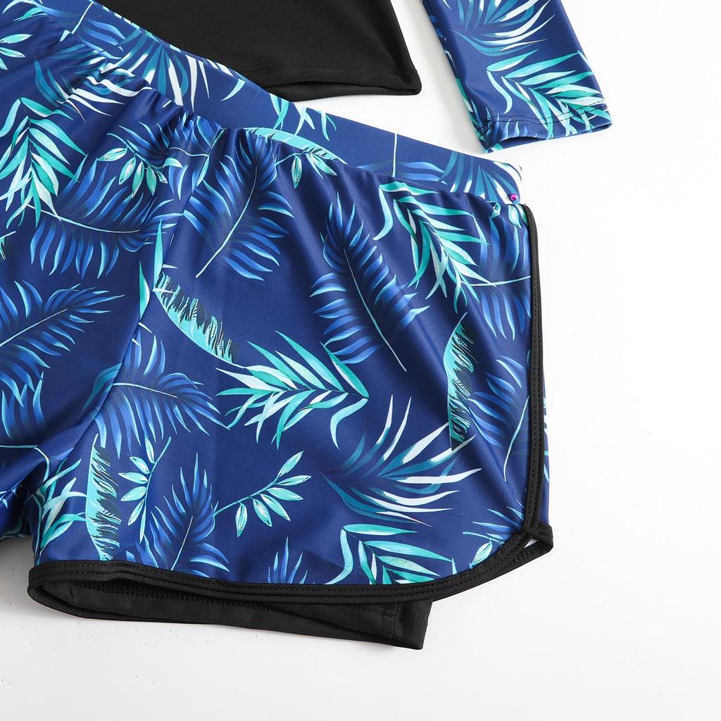 Langxin 2025 Women's Sexy Print Long Sleeve Split Swimsuit