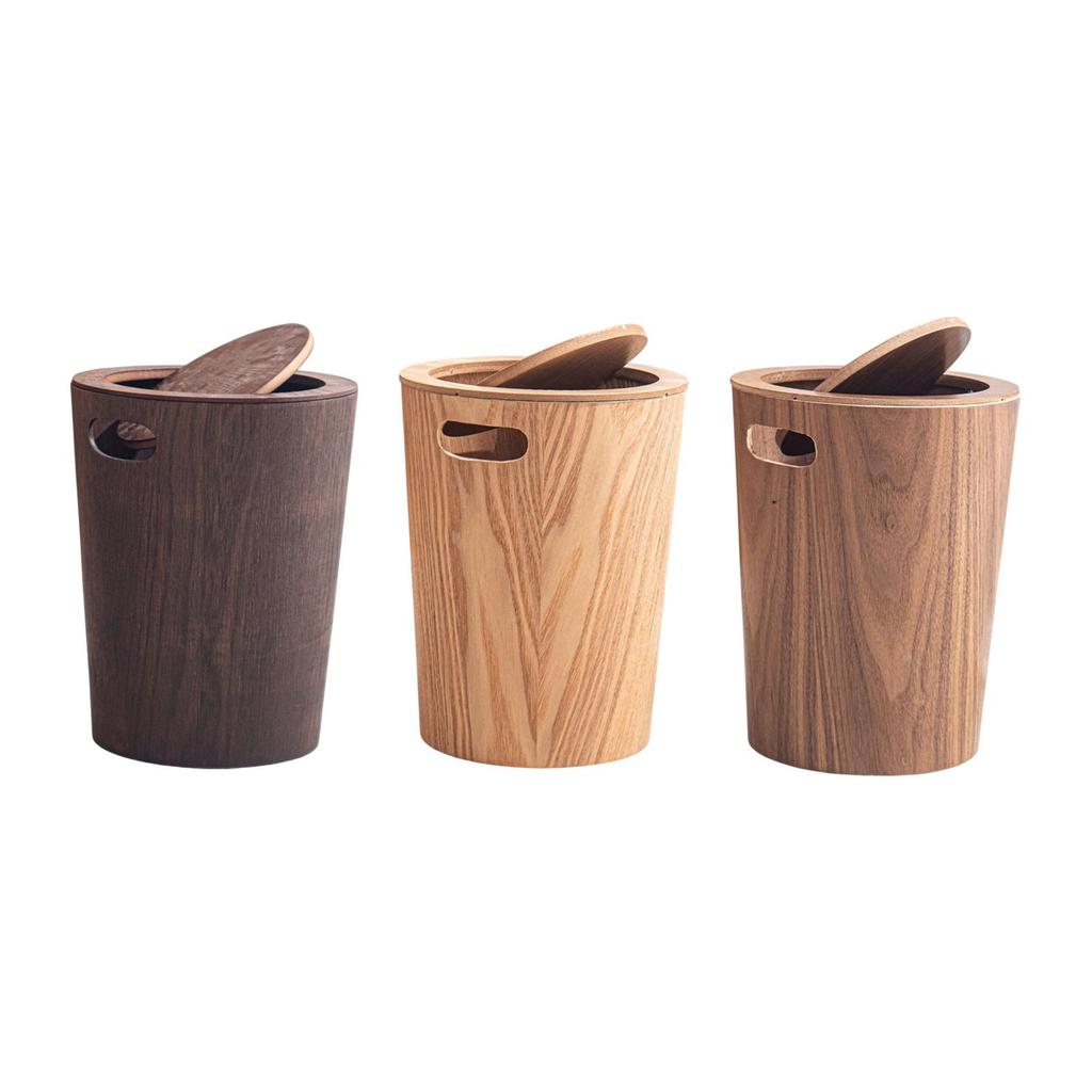 Wood Trash Can with Lid, Wastebasket Garbage Bin Decorative with Swing Lid Garbage Can,