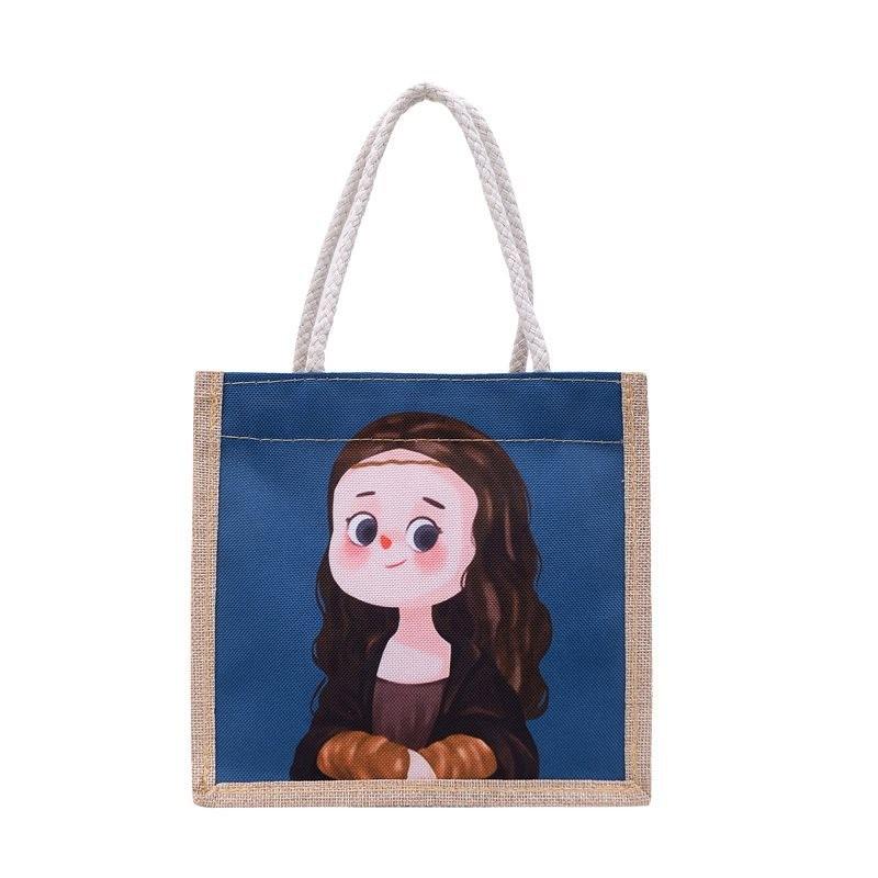 Cute Girl Canvas Tote Bag Stylish Trendy Lunch Bag For Young Women With Floral Print