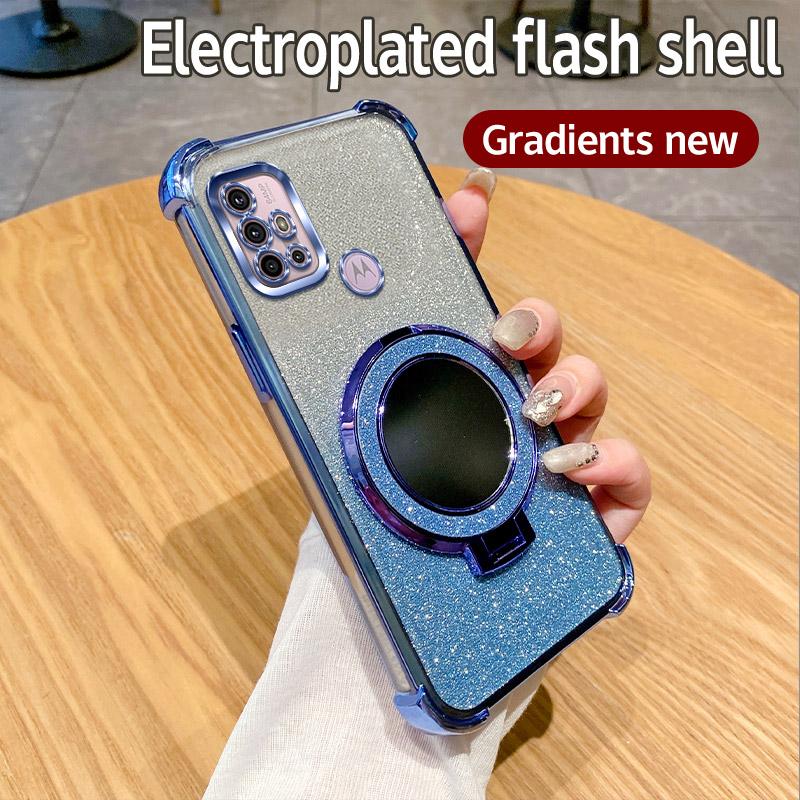 G30 G20 G10 Holder Ring Mirror Phone Case For Motorola Moto G10 G20 G30 G84 G54 G82 5G G52 G71S Soft 6D Plating Shockproof Cover