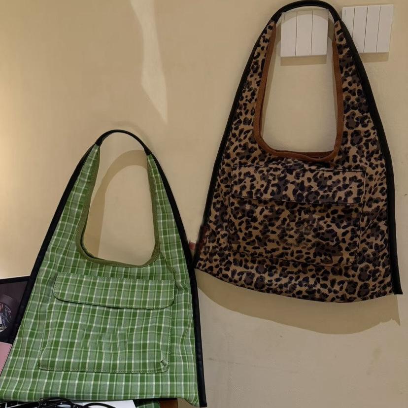 Leopard Print Lazy Wind Canvas Bag Women'S Large-Capacity Commuting Shoulder Handbag Casual Versatile Tote Bag