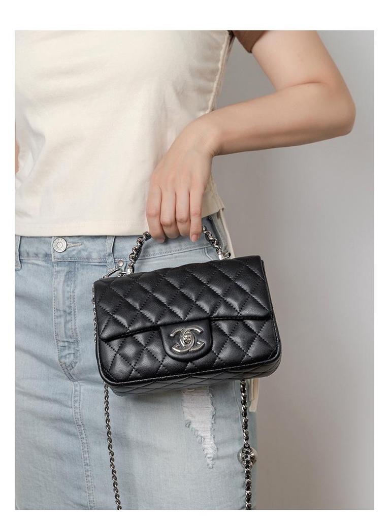 2025 Hochwertige Damen-Crossbody-Tasche aus echtem Leder - Schultertasche mit Kette und Rautenmuster