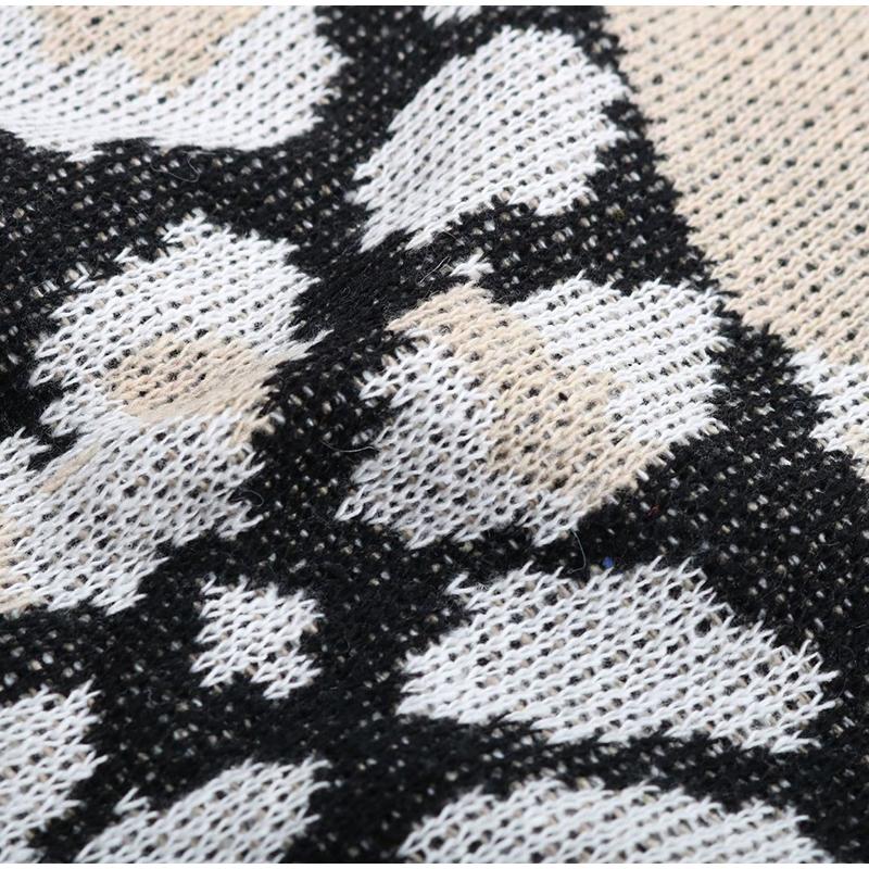 Leopard Gedruckt Frauen Pullover Casual Herbst Winter Knitted Schwarz Weiß Patchwork Langarm Lose Pullover