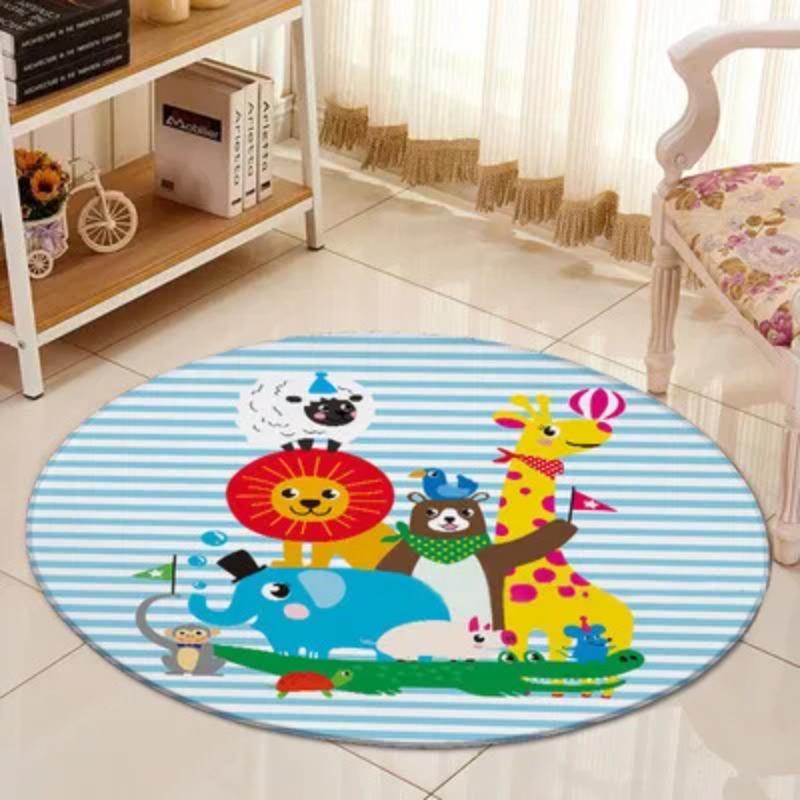 

3D Jungle Animals Living Room Area Rug Kids Room Decor Round Carpet Cartoon Children Baby Play Rug Anti-slip Chair Mat Bath Mat Diameter 60cm