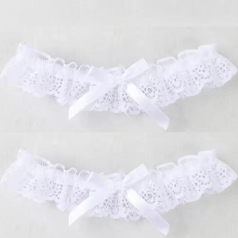 1/2PCS White Lace Bow Garter, Elegant Bridal Leg Ring Pendant, Thigh Chain, Wedding Suspender Belts Lace Choker Necklaces Collar