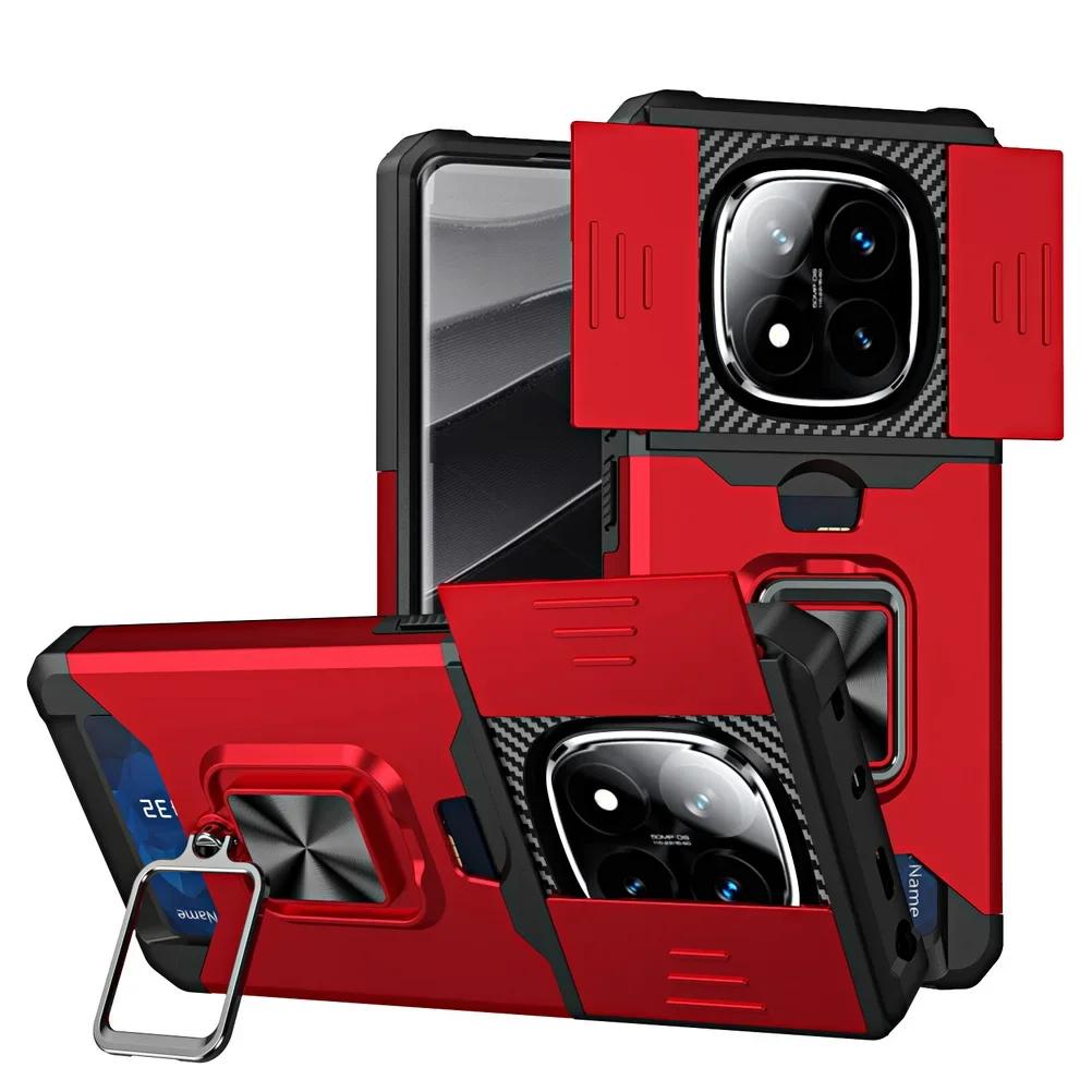 Custodia Cover Magnetica Antiurto per Xiaomi Redmi Note 14 Pro Plus 14C Note 14 Pro 5G 4G Protezione Fotocamera Con Slot Porta Carte