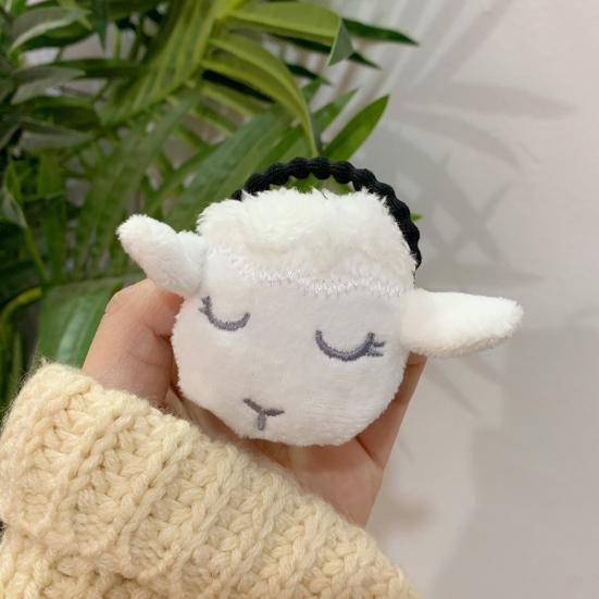 Cute Girls 3D Plush Lamb Elastic Hair Rope Ponytail Holder Brooch