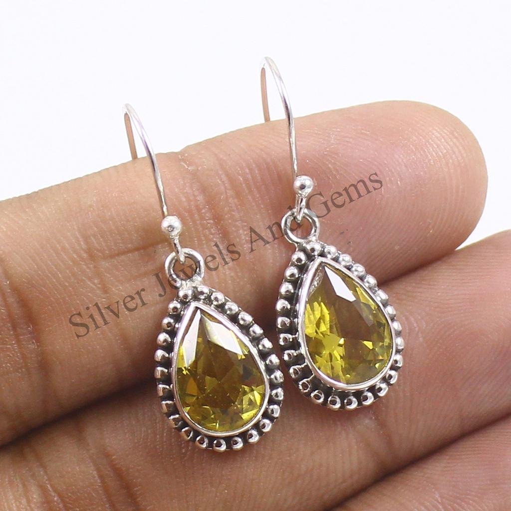 Teardrop Citrine Earrings, 925 Sterling Silver, Boho Gemstone Jewelry