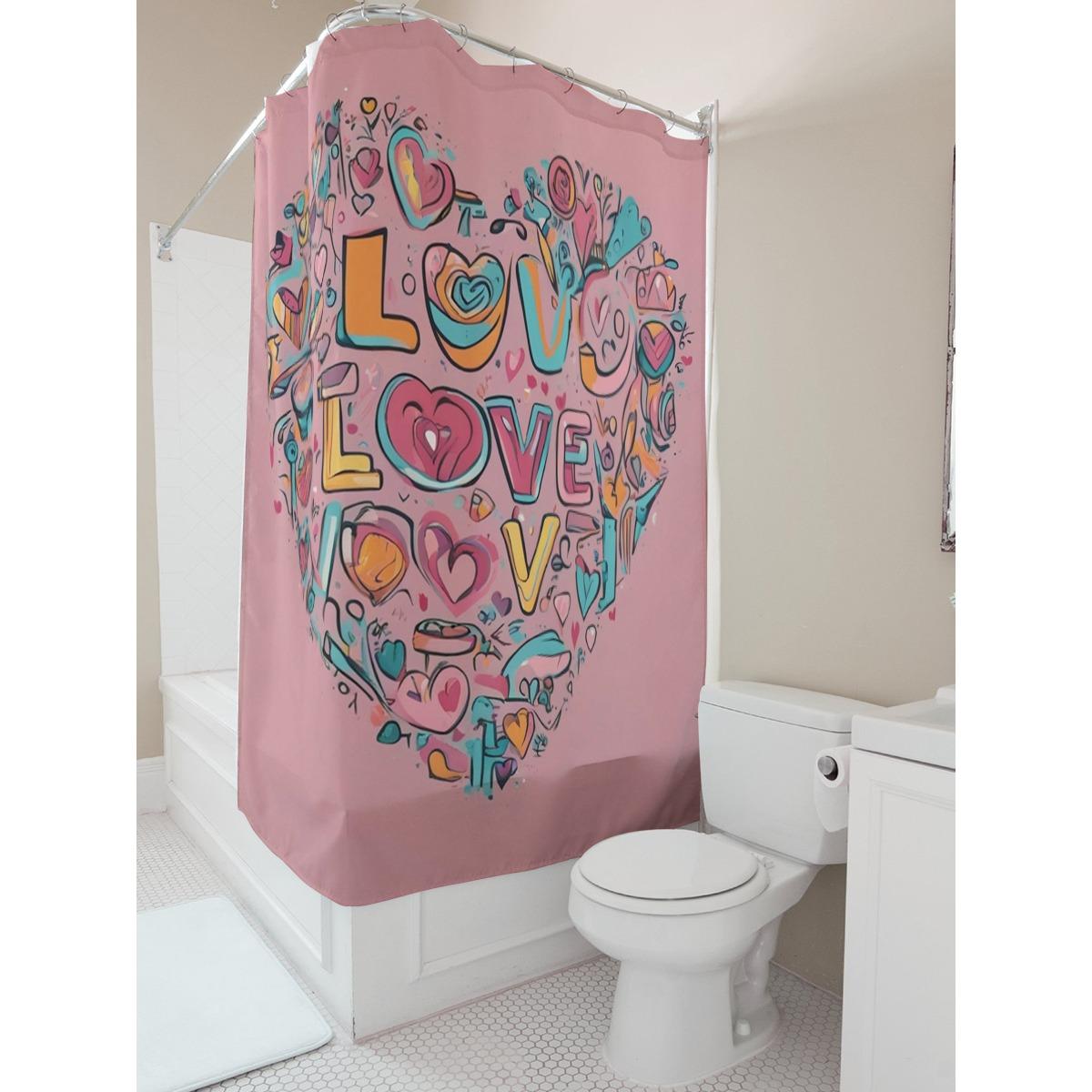 

Colorful Love Print Shower Curtain For Bathroom Decoration W60H190(CM)-1 Pcs