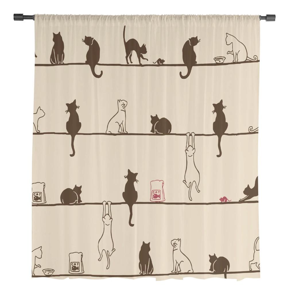Cat Rope Mouse Sheer Curtains for Bedroom Living Room Decoration Window Curtain for Kitchen Tulle Voile Organza Drapes