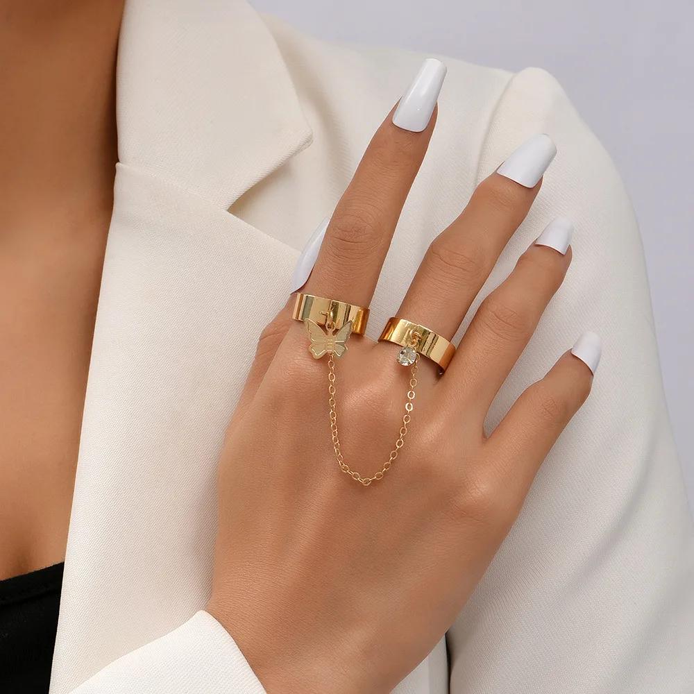 Simple Heart Slave Chain Bracelet Gold Plated Link Connected Wide Finger Ring Bracelets Jewelry Gifts For Women Girls