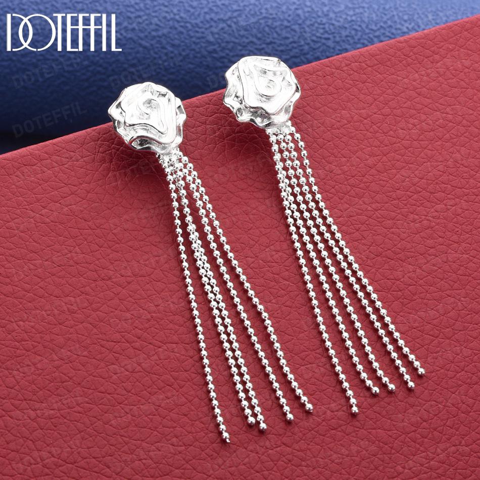 925 Sterling Silver Rose Bead Pendant Earrings - Exquisite Gift Jewelry