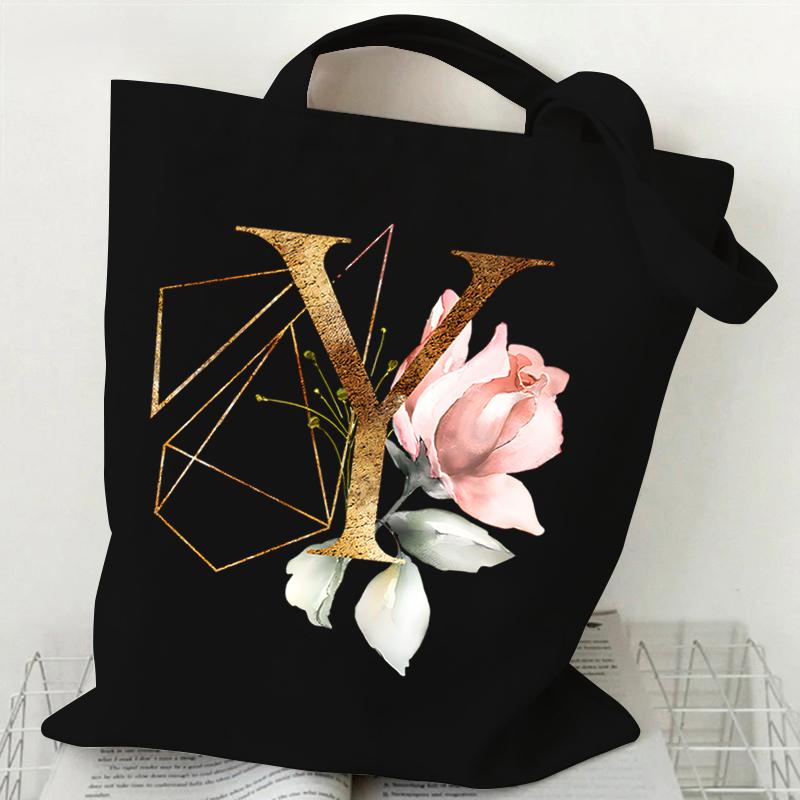 Print Canvas Bag Women's Shoulder Bag Fashion Floral Letter Ladies Hand Bags Alphabet Tote Bag