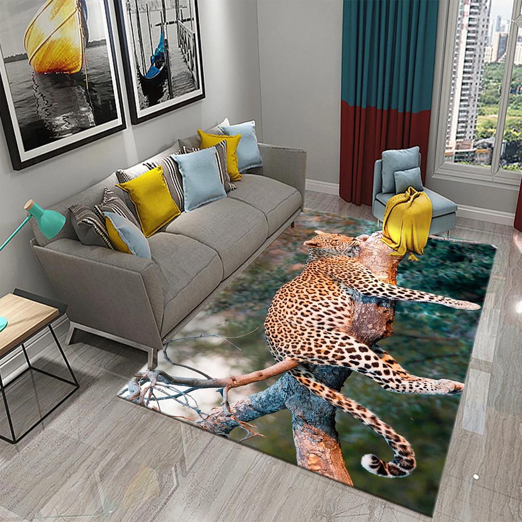 3D Leopardenteppich für Schlafzimmerteppich Rutschfester Teppich Bodenmatte Wohnzimmer Bodenbereichsmatten Küchenteppich Bettvorleger Heimdekoration