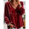 Womens V-Neck Velvet Loose Long Sleeve Top - Soft Casual Shirt In Solid Colors 2026