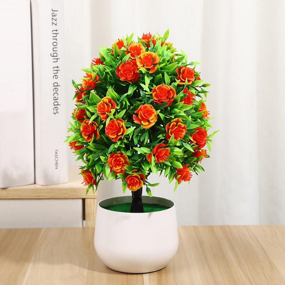 Plastic Artificial Plants Potted 6 Colors Home Garden Decor Rose Flower Plant Fake Flowers