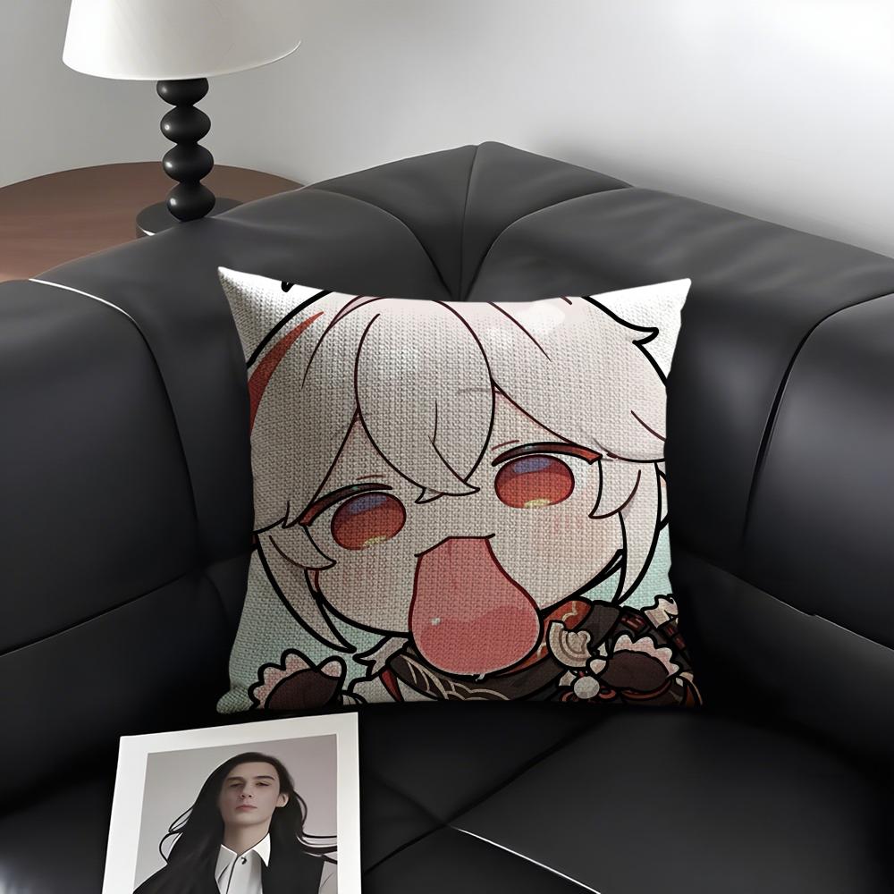 Razor Cute Cute Genshin Impact Cushion Cover Natural Linen Organic Fabric Double-Sided Printing Sofa Home Decor Gift Pillow Case