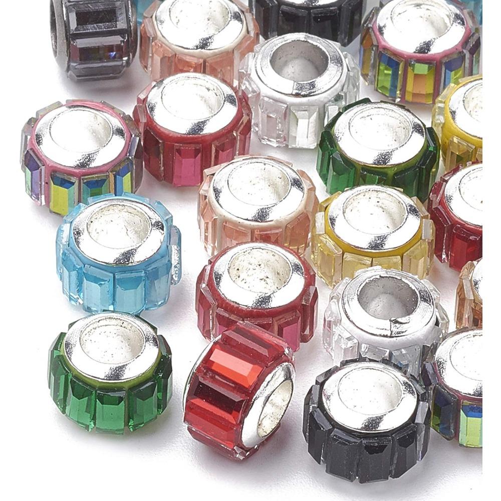 10/25/50 Stück Rondell-Glasperlen im europäischen Stil, großes Loch, facettierte Schiebe-Charm-Perlen mit Silber für die Herstellung von Leder-Makramee-Schmuck