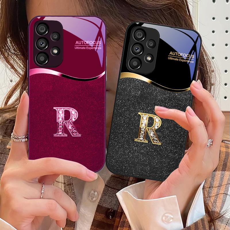 Písmeno R se zlatým okrajem Pro Samsung S 25 S25 Edge S25Ultra S8 S9 S10 20 U ltra S21 Pro S22 Plus S23 FE S24 Ultra Skleněný kryt na telefon