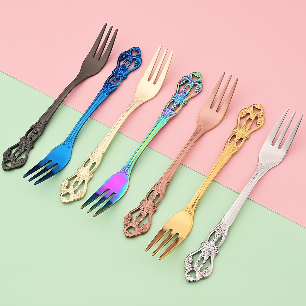 4 ks Sada příborů vidlička na zlatý čaj Nerezové vidličky na ovoce Nádobí na večírek Nádobí na večírek Dort Svačina Vidlička na salát Kuchyňské náčiní
