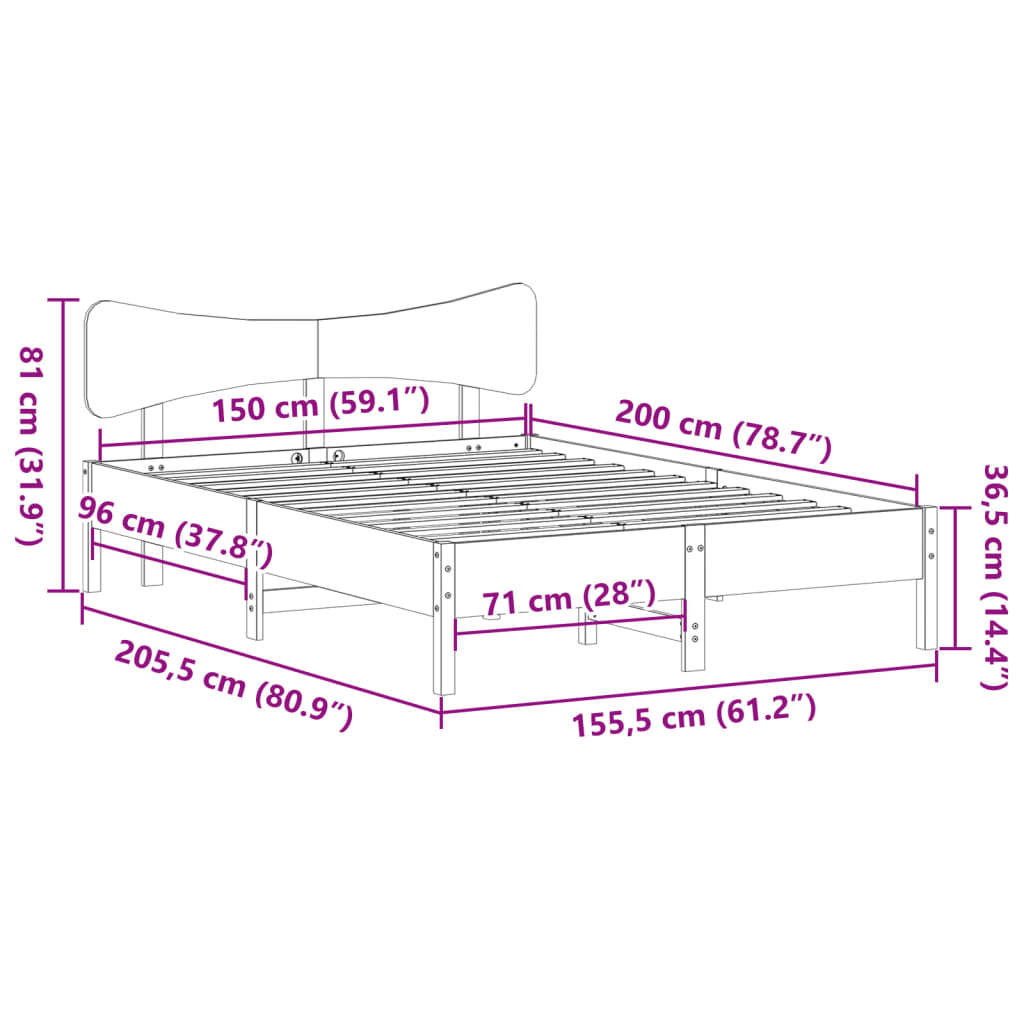 Solid Wood Bed Without Mattress Wax Brown 150x200 cm Pine Wood