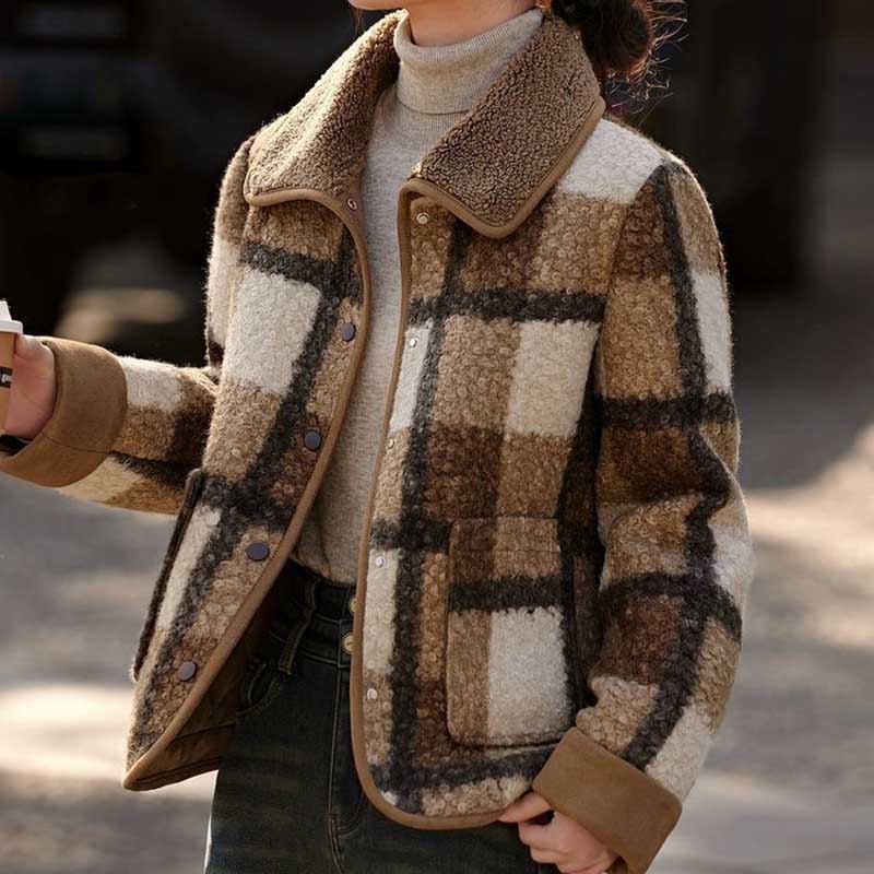 Coat for Women Winter Vintage Plaid Thickened Casual Oversize Double Layer Windbreaker Jacket