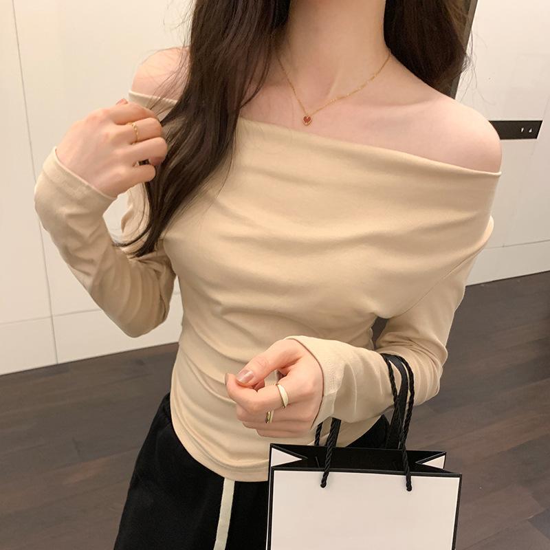 

Европейский дизайн, воротник-стойка с начесом, длинный рукав, женская осенне-зимняя новая высококачественная иностранная сексуальная нижняя футболка S