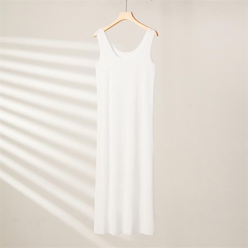 

Бесшовные платья-комбинации больших размеров для женщин, летняя прохладная комбинация из ледяного шелка, нижняя юбка, нижнее белье без рукавов, платье-комбинация M-5XL 4XL белый