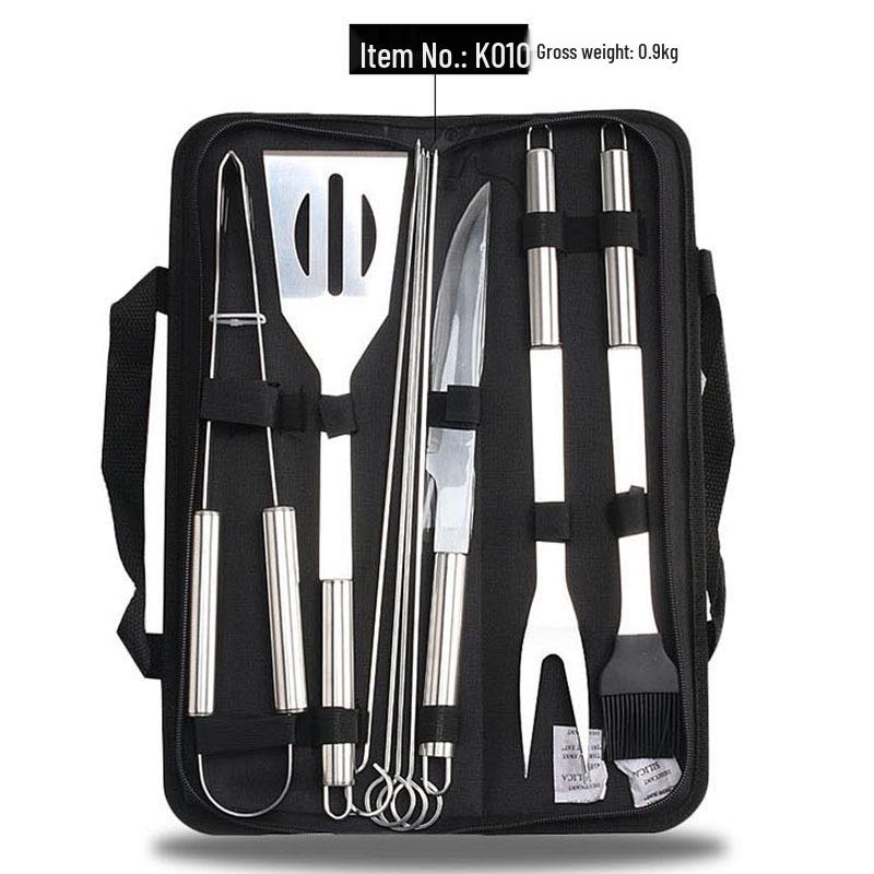 Meigo Stainless Steel BBQ Tool Set, 32 Pieces, with Portable Cloth and Aluminum Case Options, New.