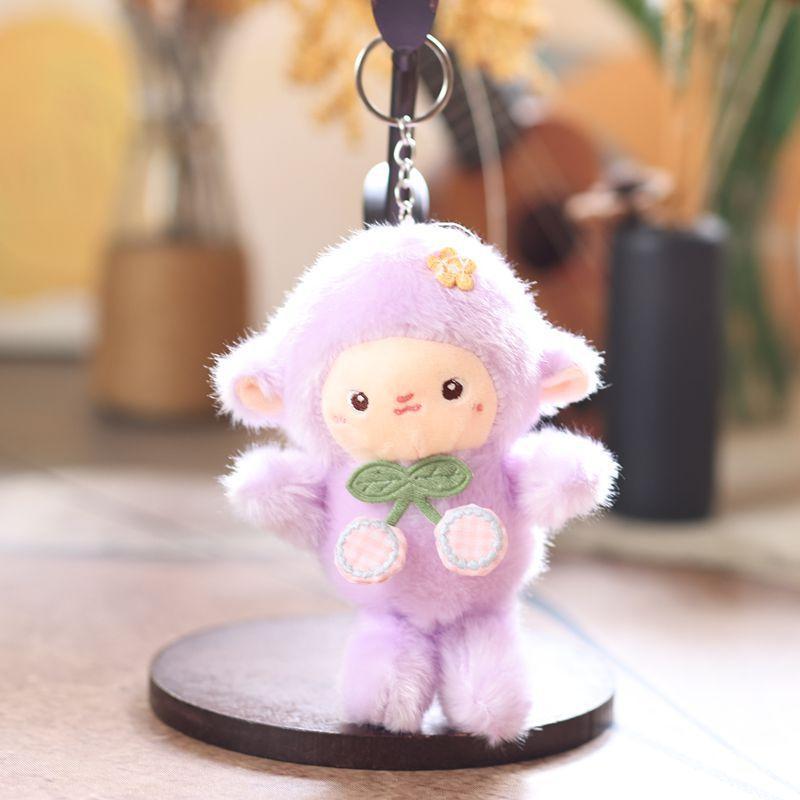 Soft Furry Plush Lamb Pendant Cute Cherry Decor Portable Backpack Charm for Kids Birthday Gifts Party Small Souvenirs