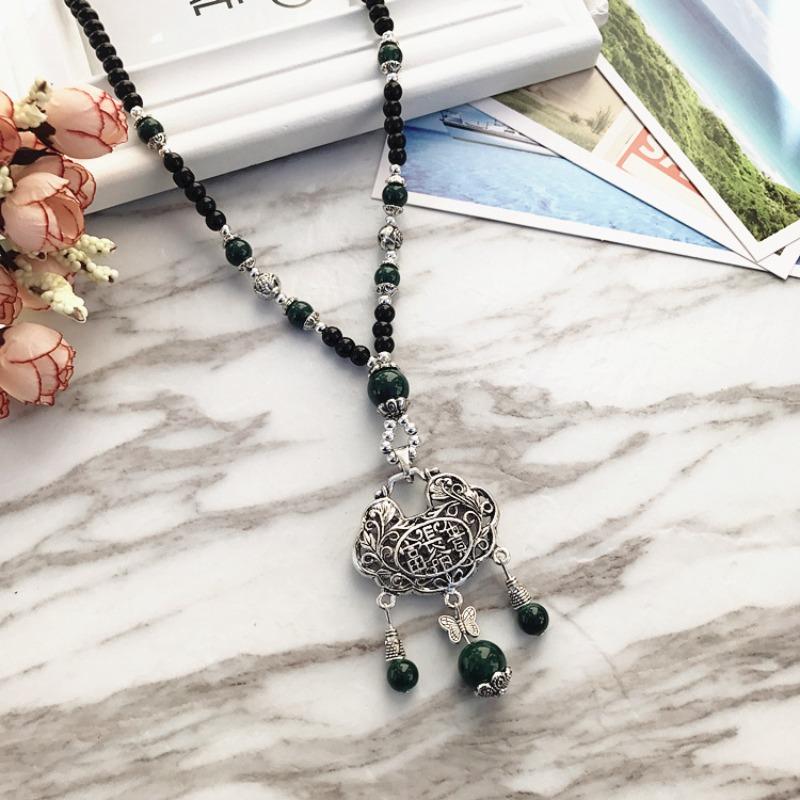 Retro Fashion Opal High-end Necklace Female Long Temperament Sweater Chain Flower Diamond Versatile Accessories