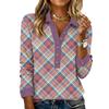 Women's Retro Street Lazy V,neck Long Sleeve Button Plaid Print Pullover Top