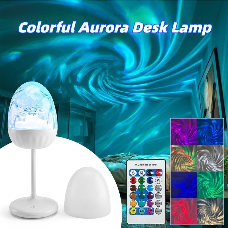 Aurora Projection Lights LED Remote Control Night Light Water Ripple Projection Lamp Bedoom Home Decoration Colorful Table Lamps
