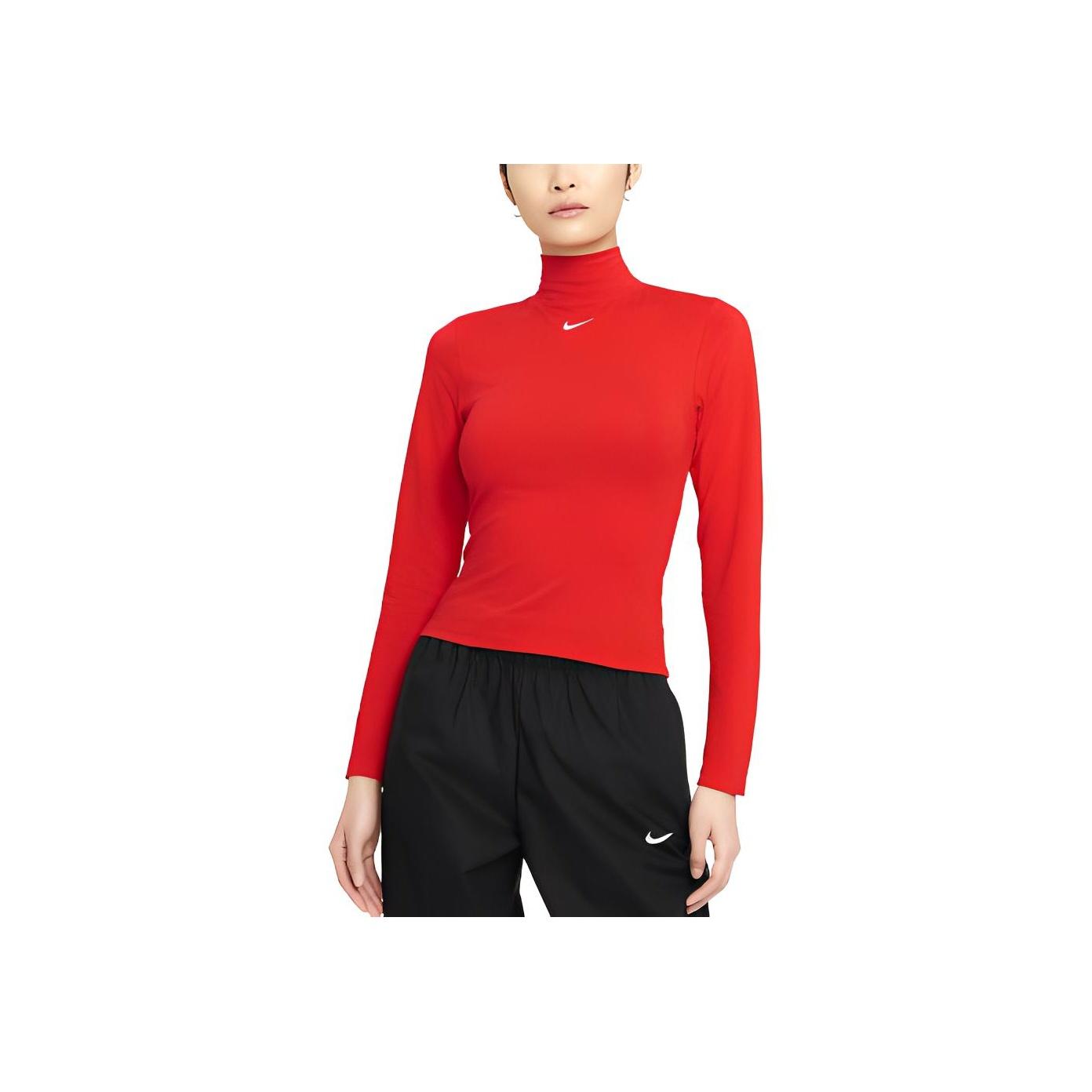 Nike Sportswear Collection Essentials Small Logo Embroidered High Neck Slim Fit Long Sleeve T-Shirt Women Tops DD5883-673 M