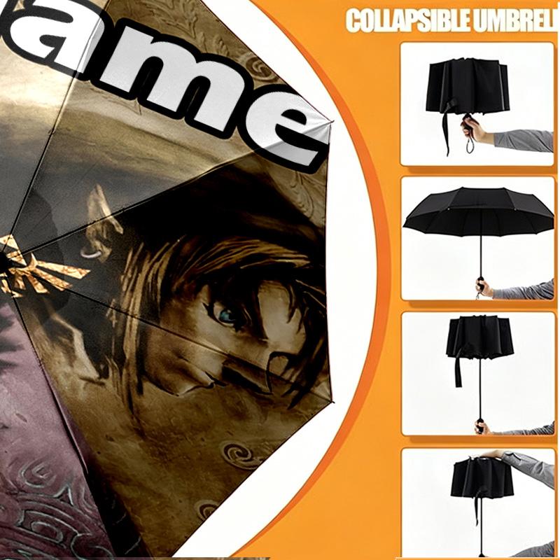 Custom Name Personalized The Legend of Zelda Print Umbrella, Auto Open Close, 8‑Rib Sturdy Frame, Commute Camping Hiking Use, Birthday Gift