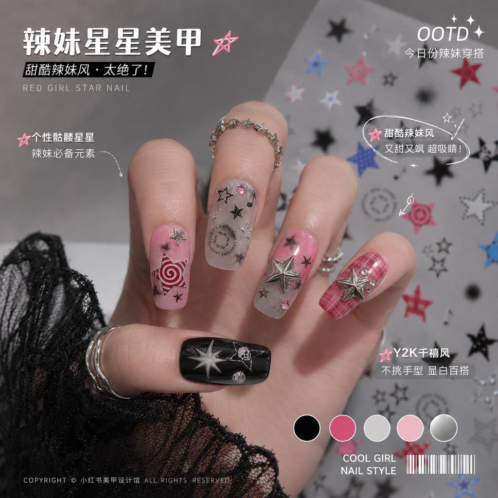 5D Graffiti Punk Nail Art Sticker Dark Star Skull Plaid Polka Dot Spiral Mini Circle Self-adhesive Manicure Decoration