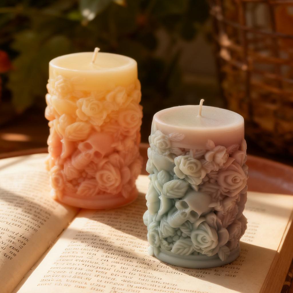 DIY Halloween Rose Skull Cylinder Silicone Mold Handmade Aroma Candle Plaster Decoration Mould Soap Candle Making Supplies