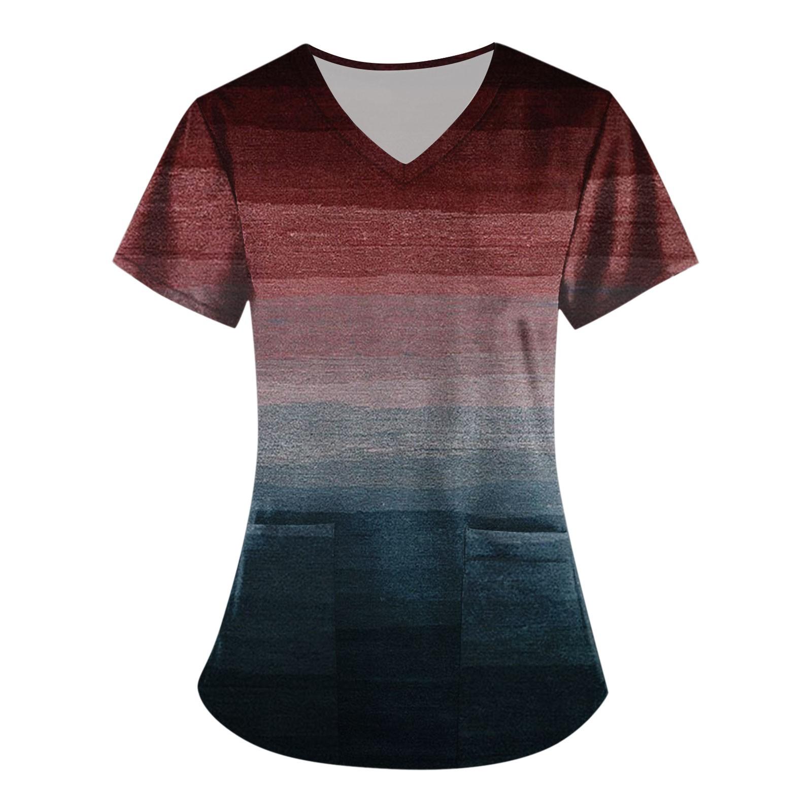 

Женские топы с короткими рукавами и v-образным вырезом с принтом, рабочая блузка с карманами и принтом XXXXXL винный