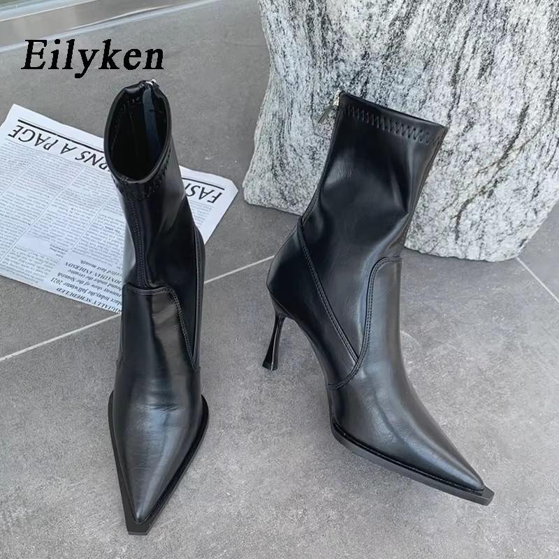 Eilyken Autumn Spring Stretch Fabric Women Ankle Boots Comfortable Zipper Shoes Designer High Heels Botas De Mujer