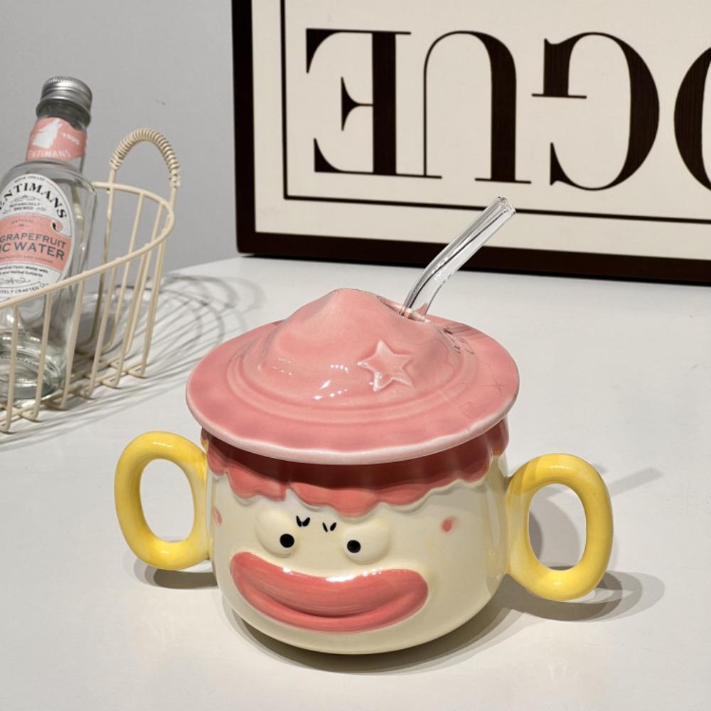 Кружка керамическая чашка милая девушка сердце смешной подарок на день рождения высокая ценность для подруг с крышкой с соломинкой стакан для воды 401-500ml розовый