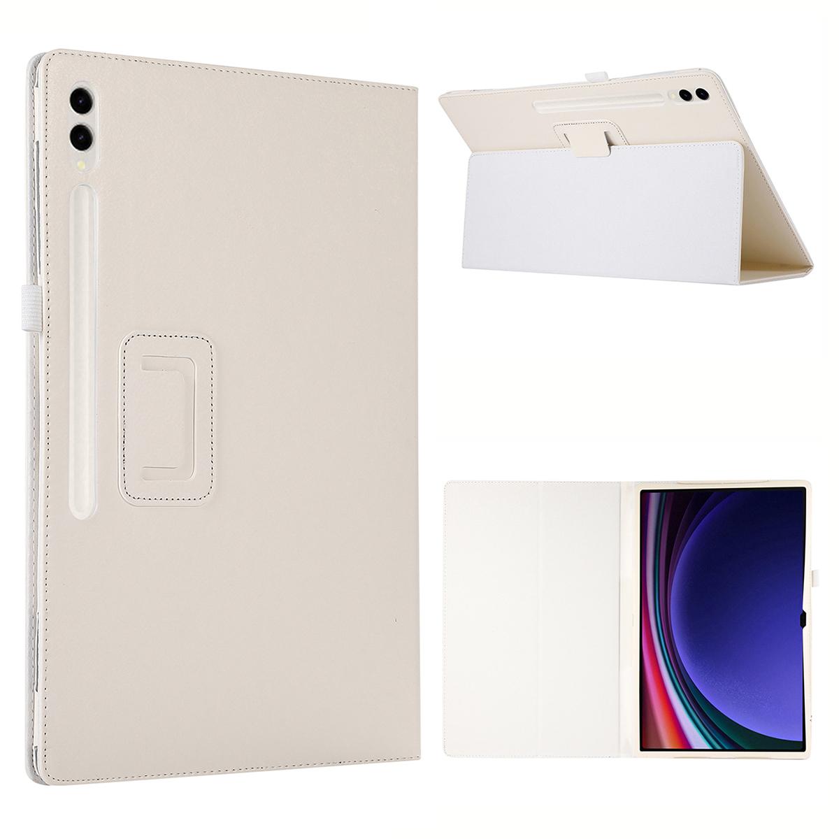 

For Samsung Galaxy Tab S10 Ultra Case Bi-Fold Stand Leather Tablet Cover Litchi Texture White