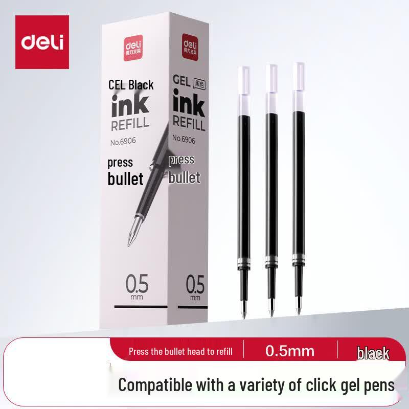 Deli 6906 0.5mm Black Gel Pen Refills