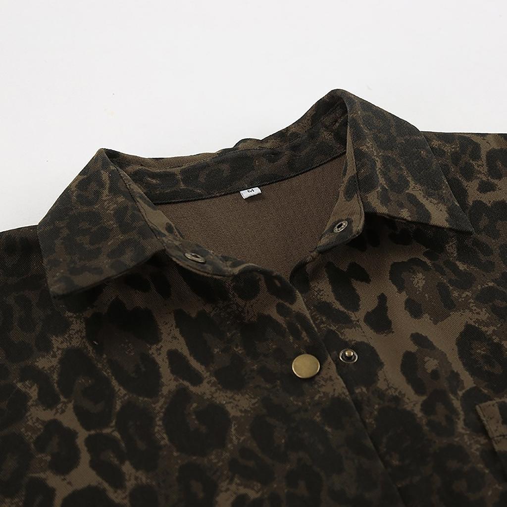 Women's Retro Leopard Print Lapel Jacket Casual Coat
