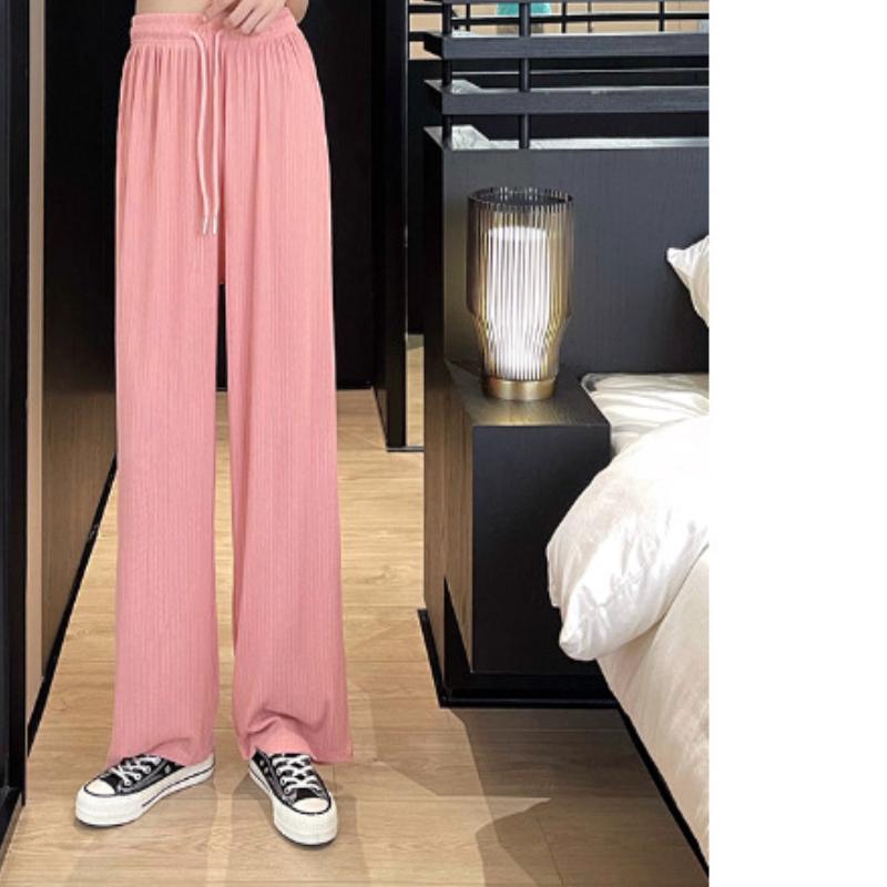 Comfortable Fit and Leisure Wide-leg Pants for Women In Summer Updated Korean Style Ice Silk Thin Straight-leg Pants Drape Slim Trousers