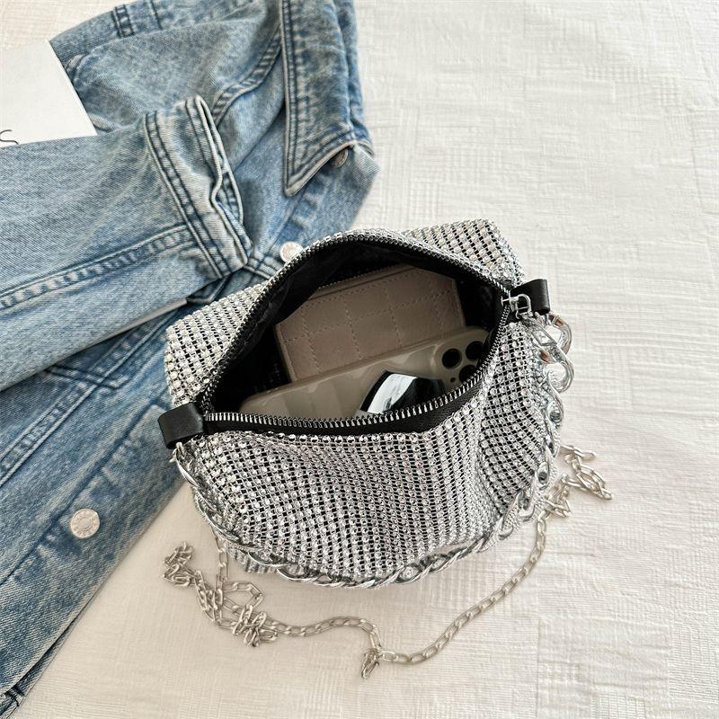 Chain Bag, Women's Single Shoulder Crossbody Bag, Large Capacity Casual Bag, Diamond Inlaid Bag