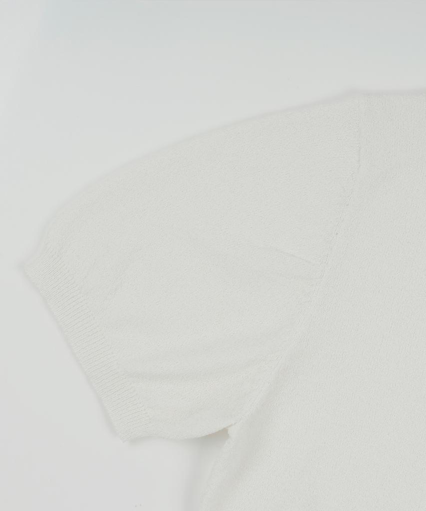 BELLIEF Essential Boucle Cotton Short-Sleeve Polo Knit (Ecru)