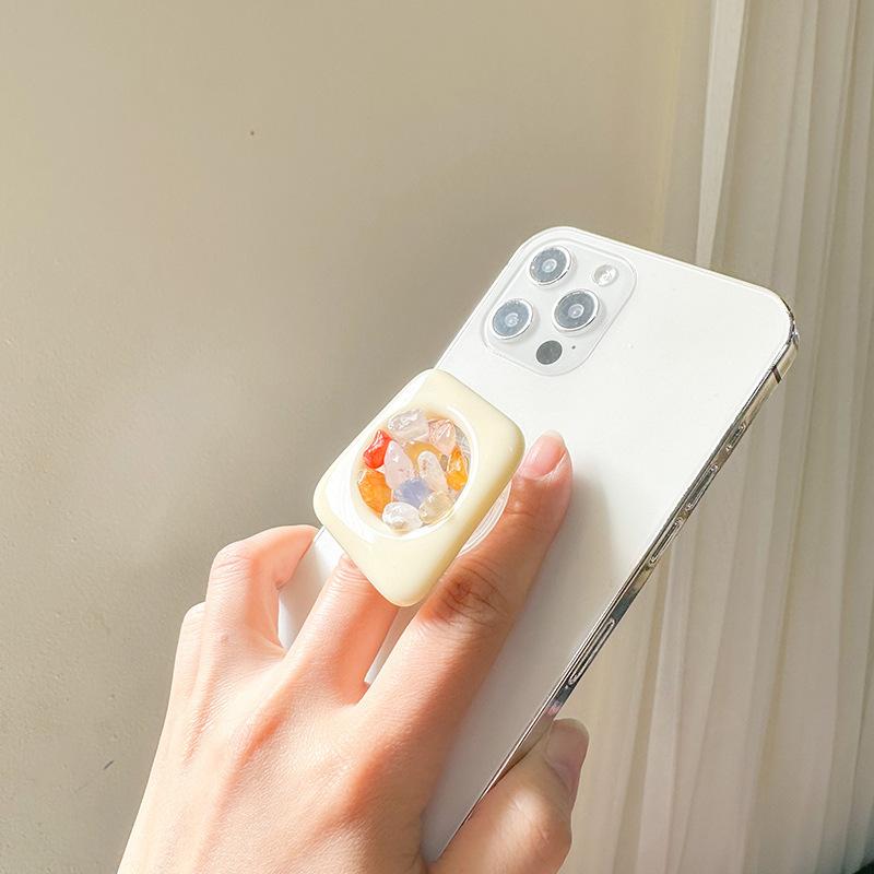 Colored Gemstones Solid Color Xiaoqing Fresh Air Mobile Phone Airbag Bracket Paste Type Retractable And Stable Portable Niche