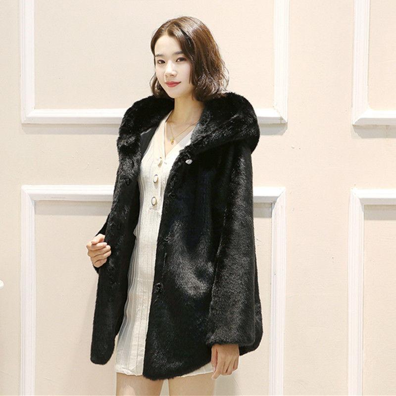 Imitation fur jacket women's medium and long imitation whole mink hooded slim fit and warm imitation mink jacket imitation mink coat jacket