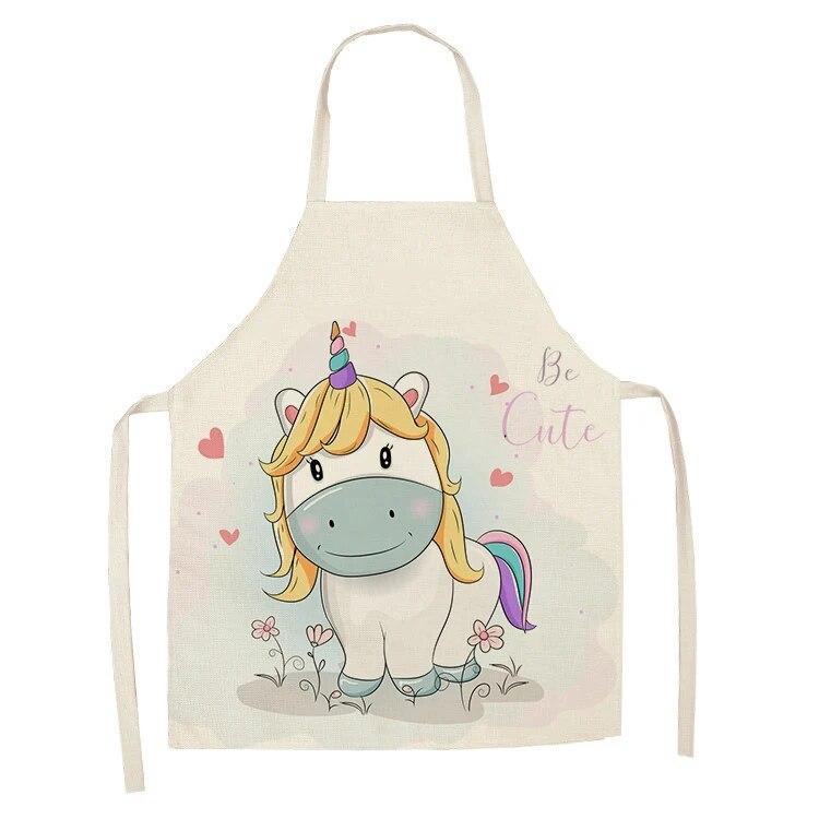 Kuchyňská zástěra Kreslený hudební potisk Jednorožec Bavlněná lněná zástěra bez rukávů Muži a ženy Nástroje pro čištění domácnosti