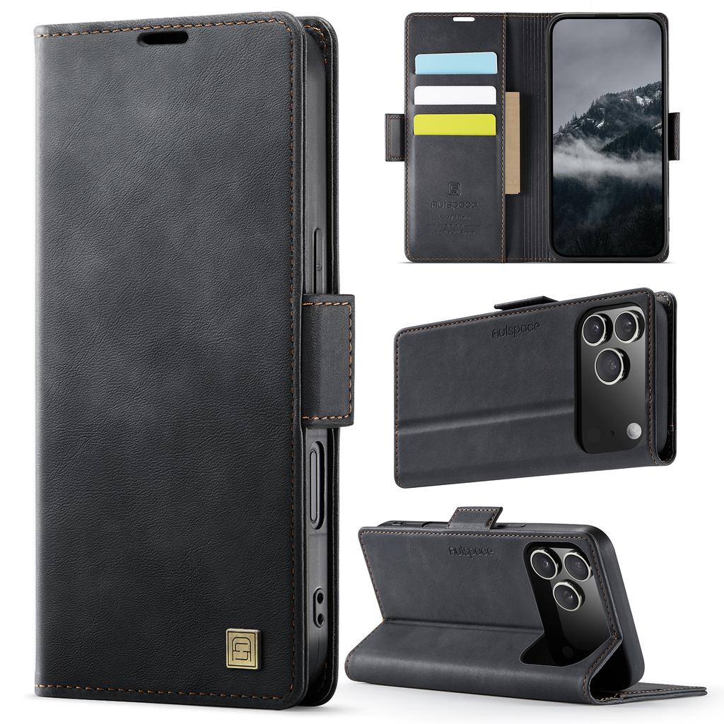 Dla iPhone 17 /17 Pro / 17 Pro Max / 17 Air. Etui portfelowe z przegródkami na karty i podpórką, skórzane etui z ochroną 360°